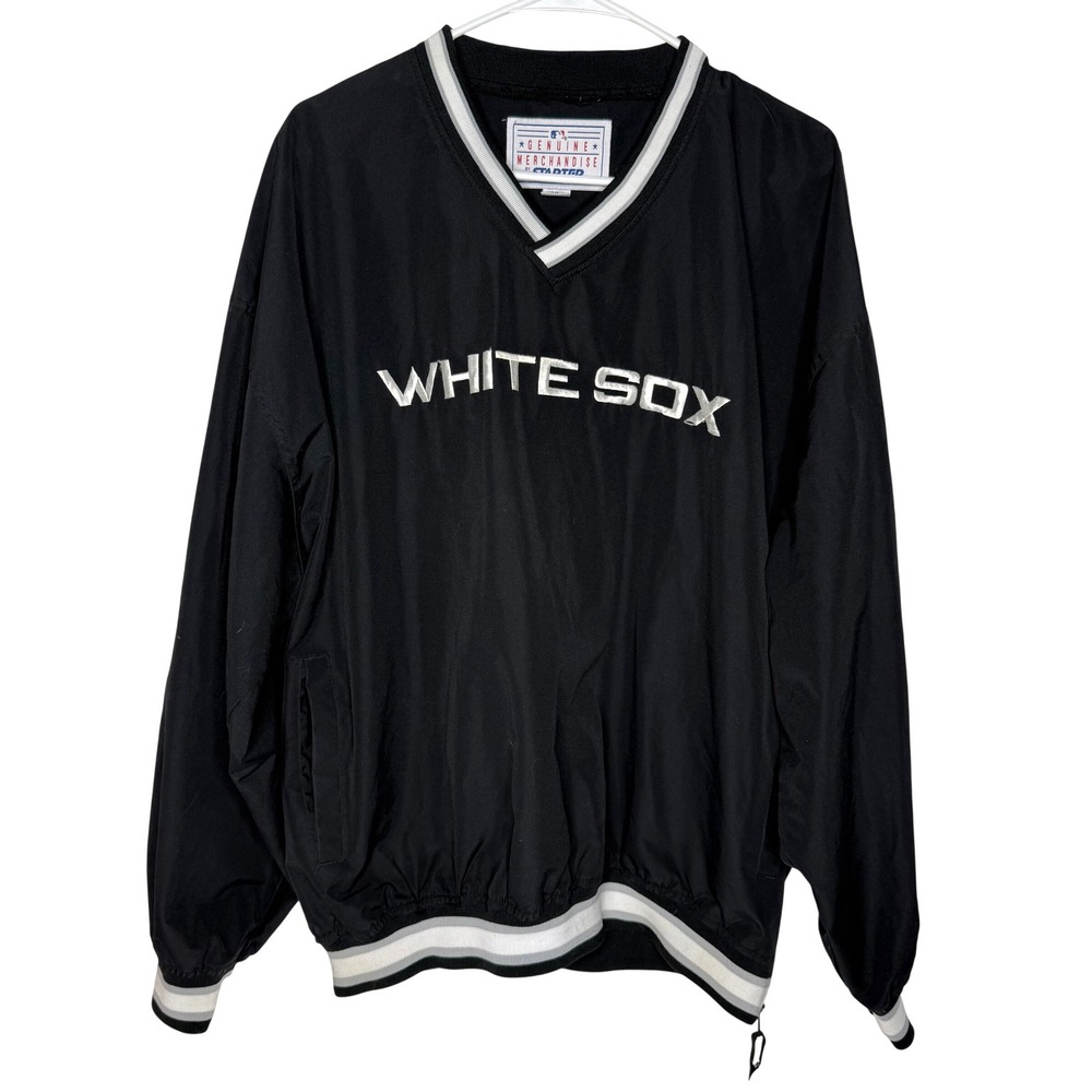 Vintage Starter Chicago White‎ Sox MLB Windbreaker Pullover Black Mens XL 90s